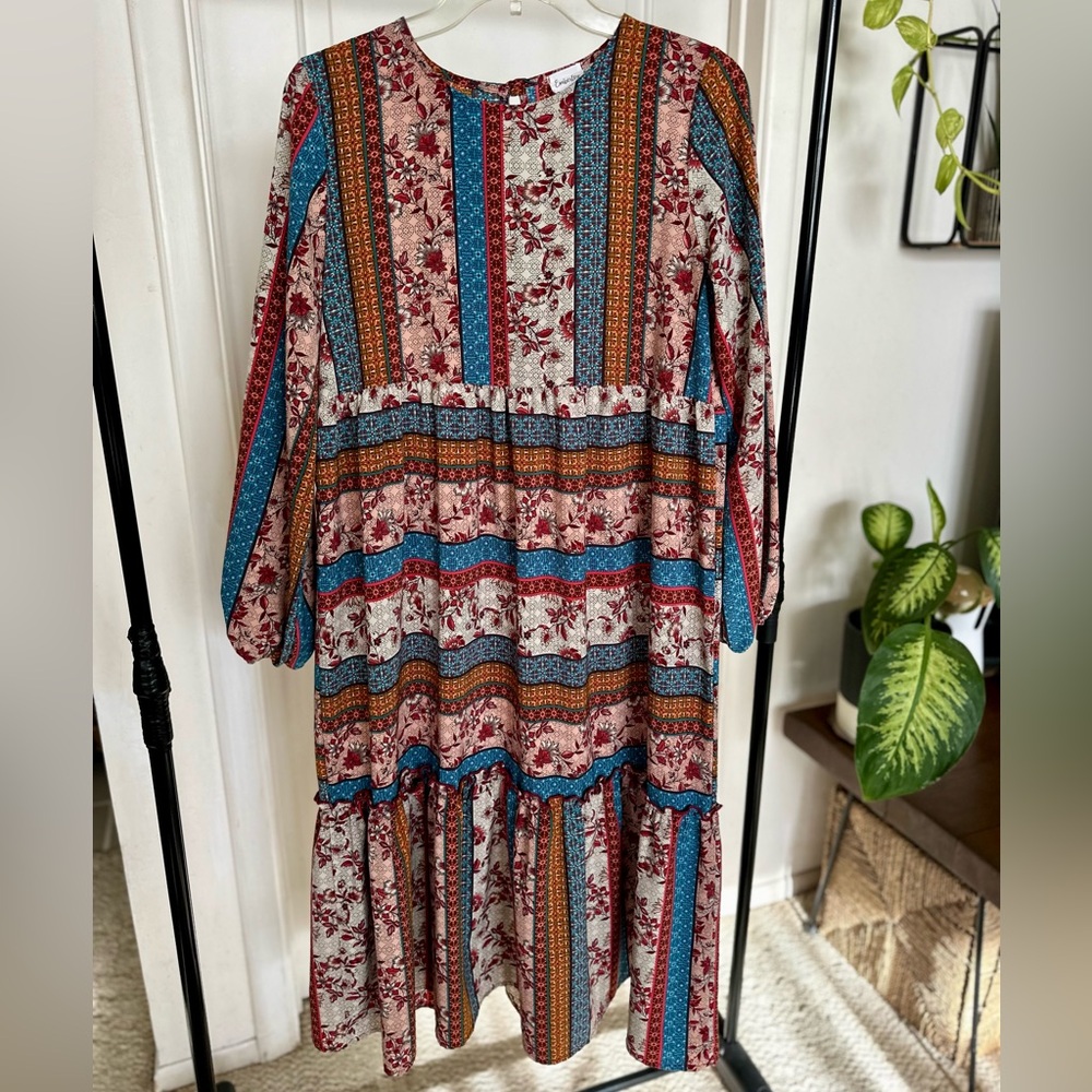Emberly Boho Long Sleeve Maxi Dress Small